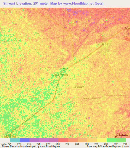 Shiwari,Nigeria Elevation Map