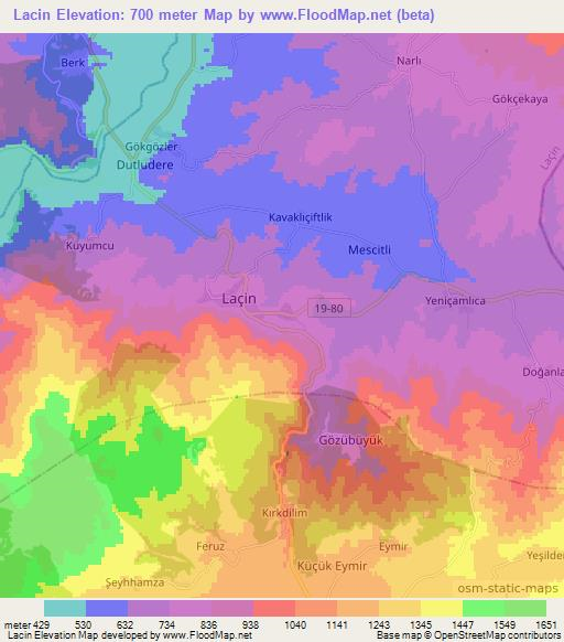 Lacin,Turkey Elevation Map