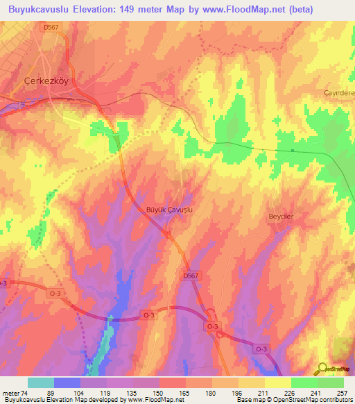 Buyukcavuslu,Turkey Elevation Map