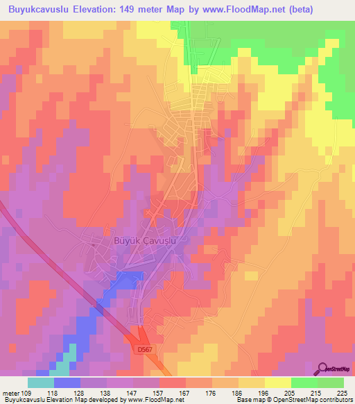 Buyukcavuslu,Turkey Elevation Map