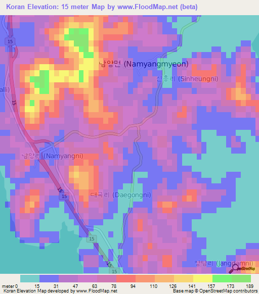Koran,South Korea Elevation Map