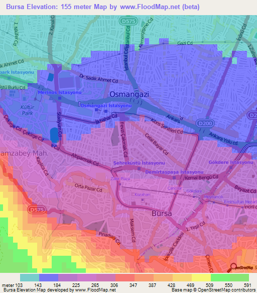 Bursa,Turkey Elevation Map