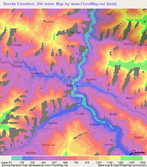 Borcka,Turkey Elevation Map