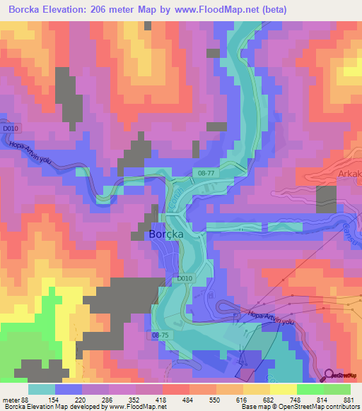 Borcka,Turkey Elevation Map