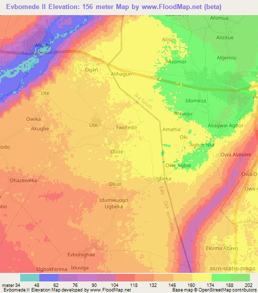 Evbomede II,Nigeria Elevation Map