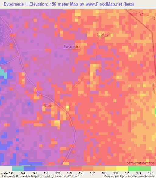 Evbomede II,Nigeria Elevation Map