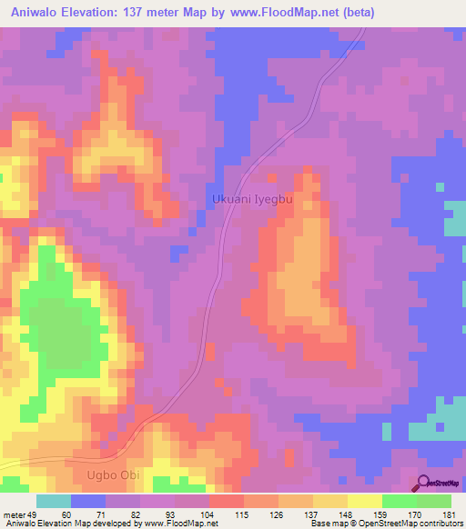 Aniwalo,Nigeria Elevation Map