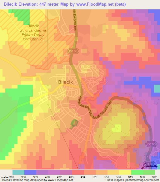 Bilecik,Turkey Elevation Map