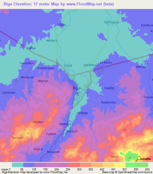 Biga,Turkey Elevation Map