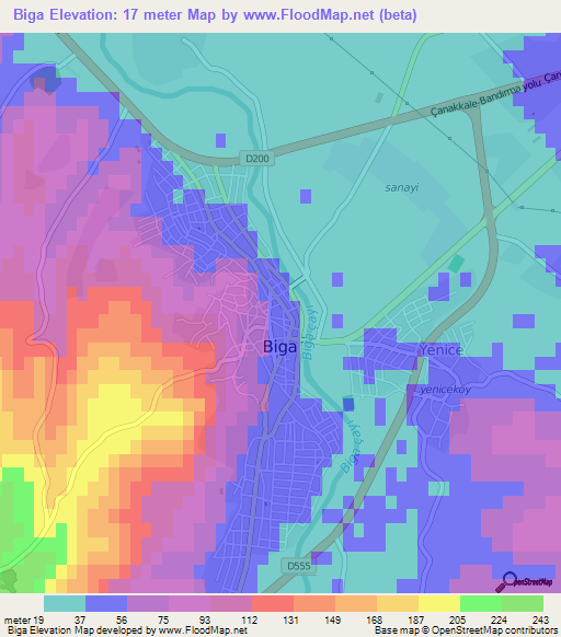 Biga,Turkey Elevation Map