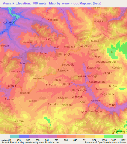 Asarcik,Turkey Elevation Map