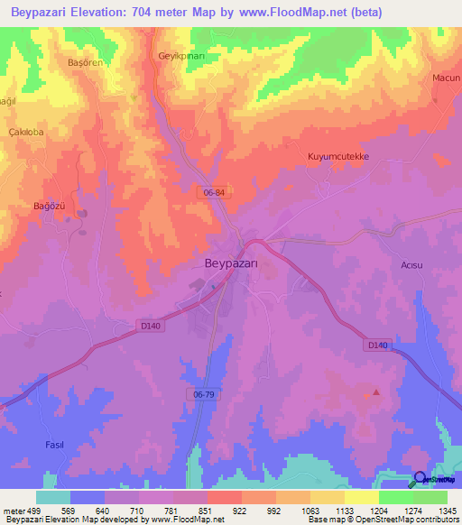 Beypazari,Turkey Elevation Map