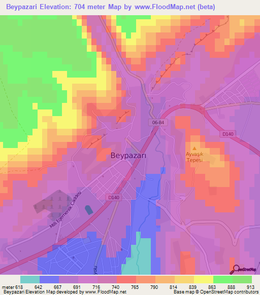 Beypazari,Turkey Elevation Map