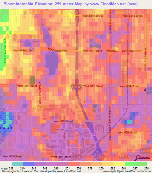 BloomingtonMn,US Elevation Map