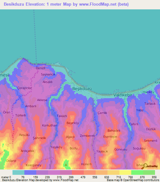 Besikduzu,Turkey Elevation Map