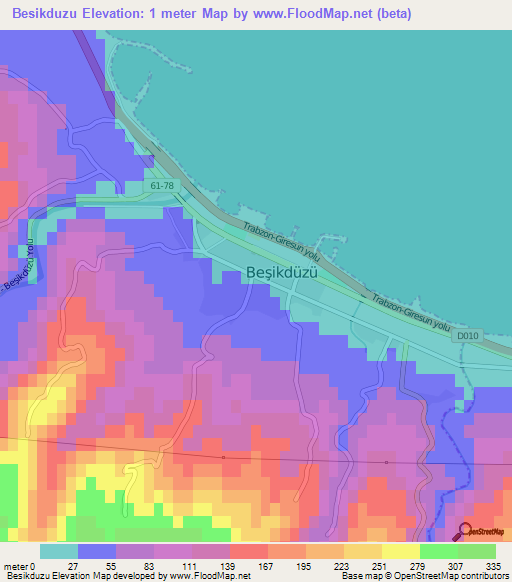 Besikduzu,Turkey Elevation Map