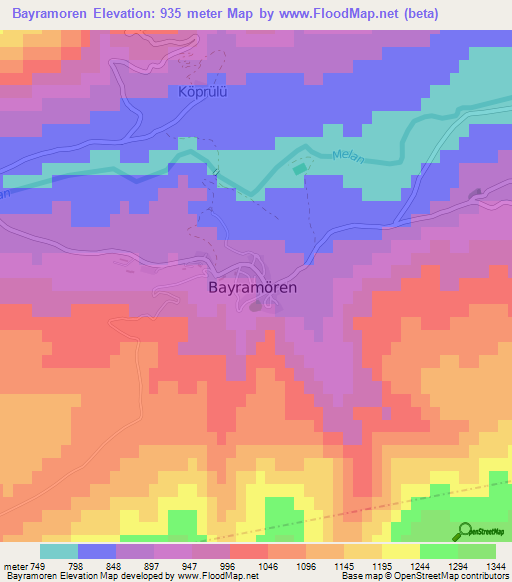 Bayramoren,Turkey Elevation Map