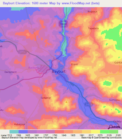 Bayburt,Turkey Elevation Map