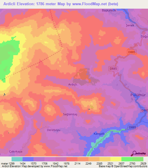 Ardicli,Turkey Elevation Map