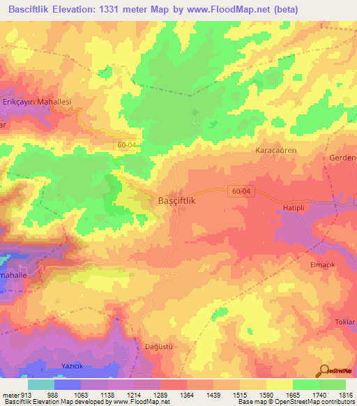 Basciftlik,Turkey Elevation Map