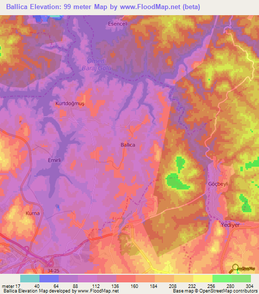 Ballica,Turkey Elevation Map