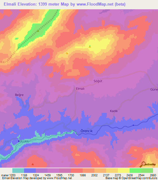 Elmali,Turkey Elevation Map