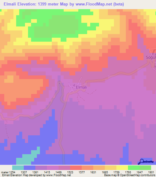 Elmali,Turkey Elevation Map