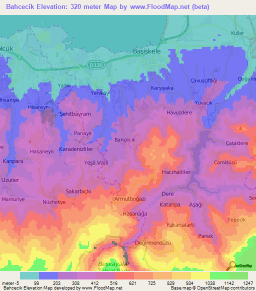 Bahcecik,Turkey Elevation Map