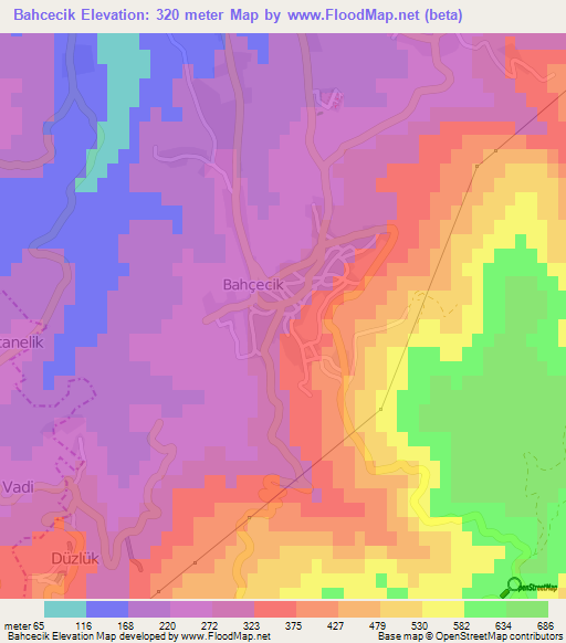 Bahcecik,Turkey Elevation Map