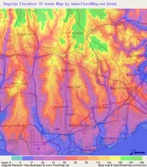 Bagcilar,Turkey Elevation Map