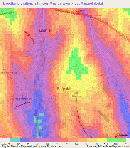 Bagcilar,Turkey Elevation Map