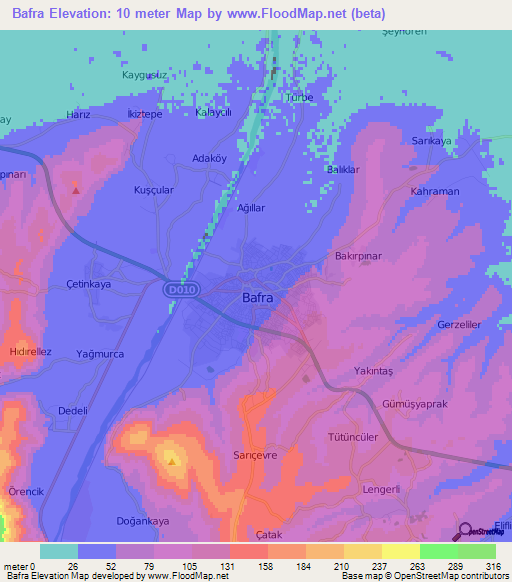 Bafra,Turkey Elevation Map