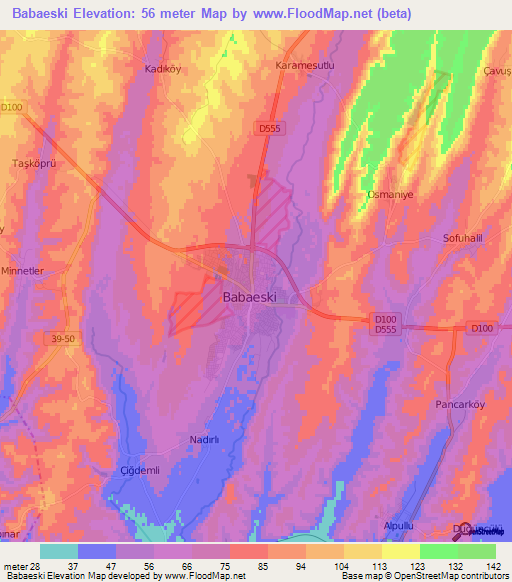 Babaeski,Turkey Elevation Map