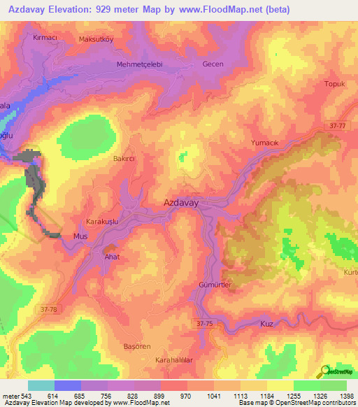 Azdavay,Turkey Elevation Map