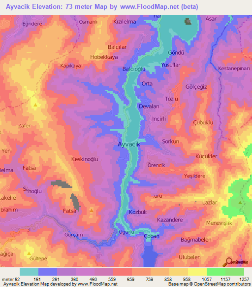 Ayvacik,Turkey Elevation Map