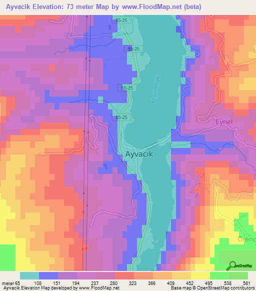 Ayvacik,Turkey Elevation Map