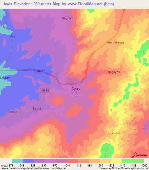 Ayas,Turkey Elevation Map