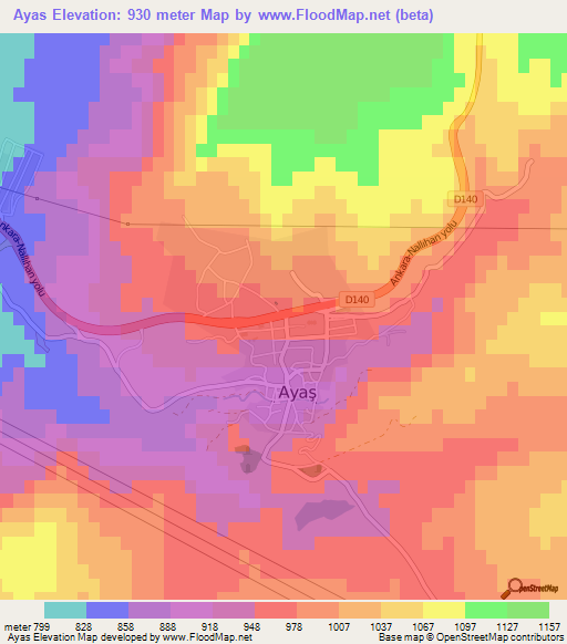 Ayas,Turkey Elevation Map