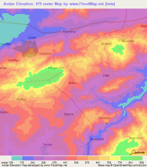 Avdan,Turkey Elevation Map