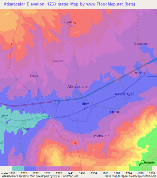 Atkaracalar,Turkey Elevation Map