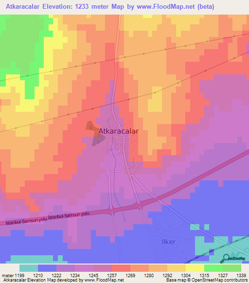 Atkaracalar,Turkey Elevation Map