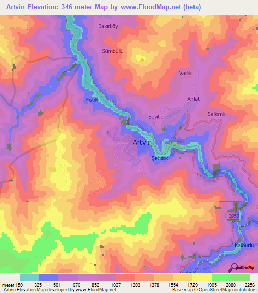 Artvin,Turkey Elevation Map