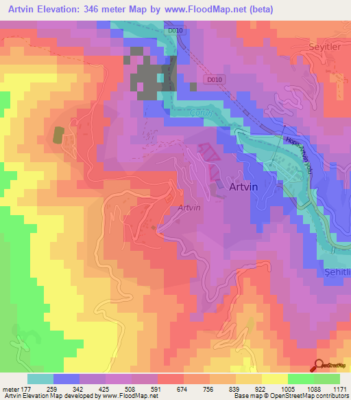 Artvin,Turkey Elevation Map