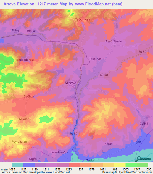 Artova,Turkey Elevation Map