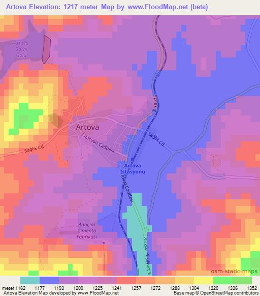 Artova,Turkey Elevation Map