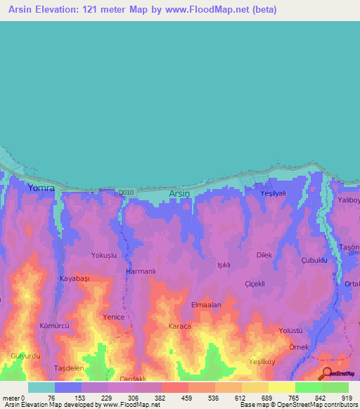 Arsin,Turkey Elevation Map