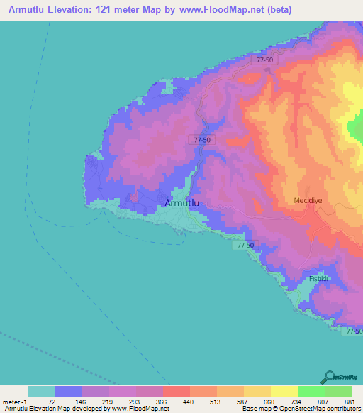 Armutlu,Turkey Elevation Map