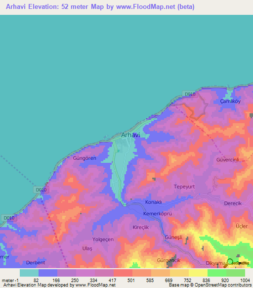 Arhavi,Turkey Elevation Map