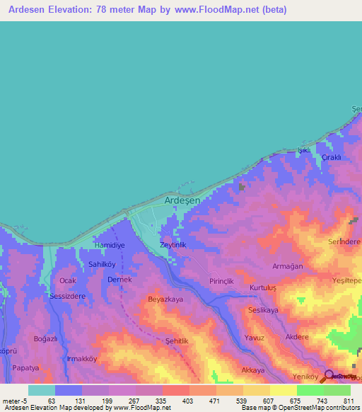 Ardesen,Turkey Elevation Map