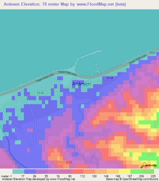 Ardesen,Turkey Elevation Map